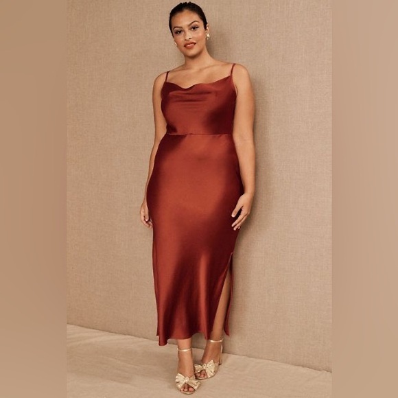 Bhldn rust cali satin cowl-neck midi dress - Picture 1 of 11